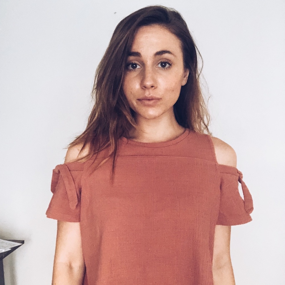 Pale pink peep shoulder blouse